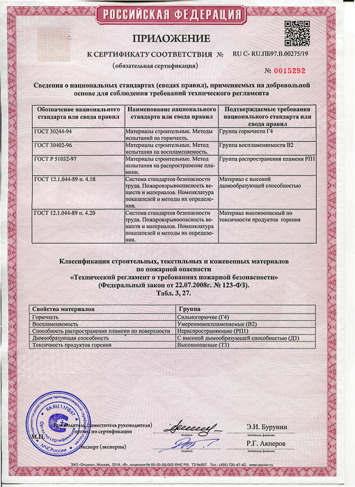 Пожарный сертификат ПЭТ Novattro2